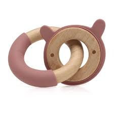 ANNEAU DE DENTITION OURS VERT EN BOIS ET SILICONE 3M+