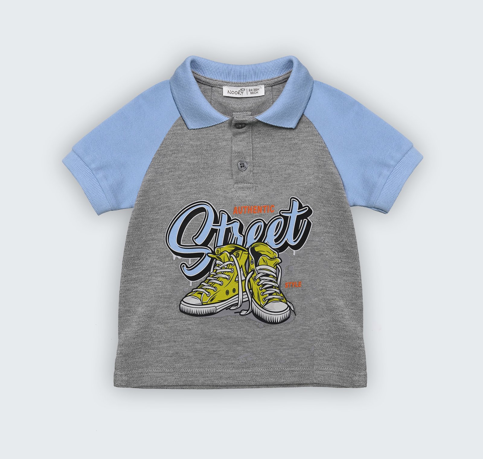 T-shirt polo en piqué 100% coton avec manches raglan et sérigraphie sur le devant