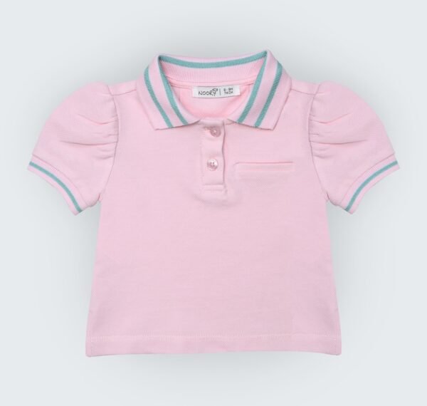 T-shirt polo en piqué rose 100% coton à col chemisier