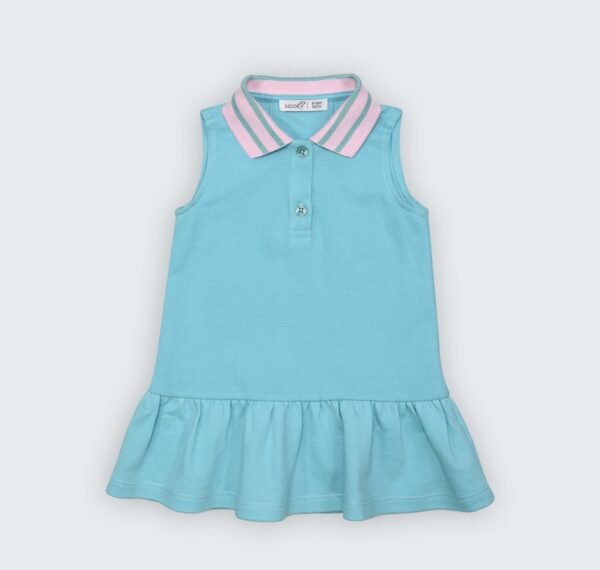 Robe verte à col chemisier en piqué 100% coton avec bloomer
