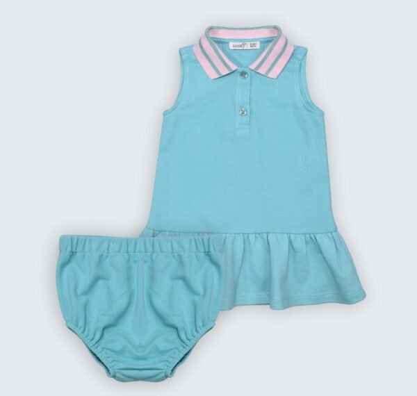 Robe verte à col chemisier en piqué 100% coton avec bloomer