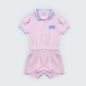Combinaison courte en piqué rose 100% coton à taille élastique