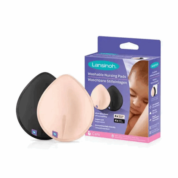 Lansinoh 8-Pack Washable Nursing Pads, Pink and Black:
