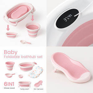 Baignoire Pliable pour Bébé avec Thermomètre – 6 en 1